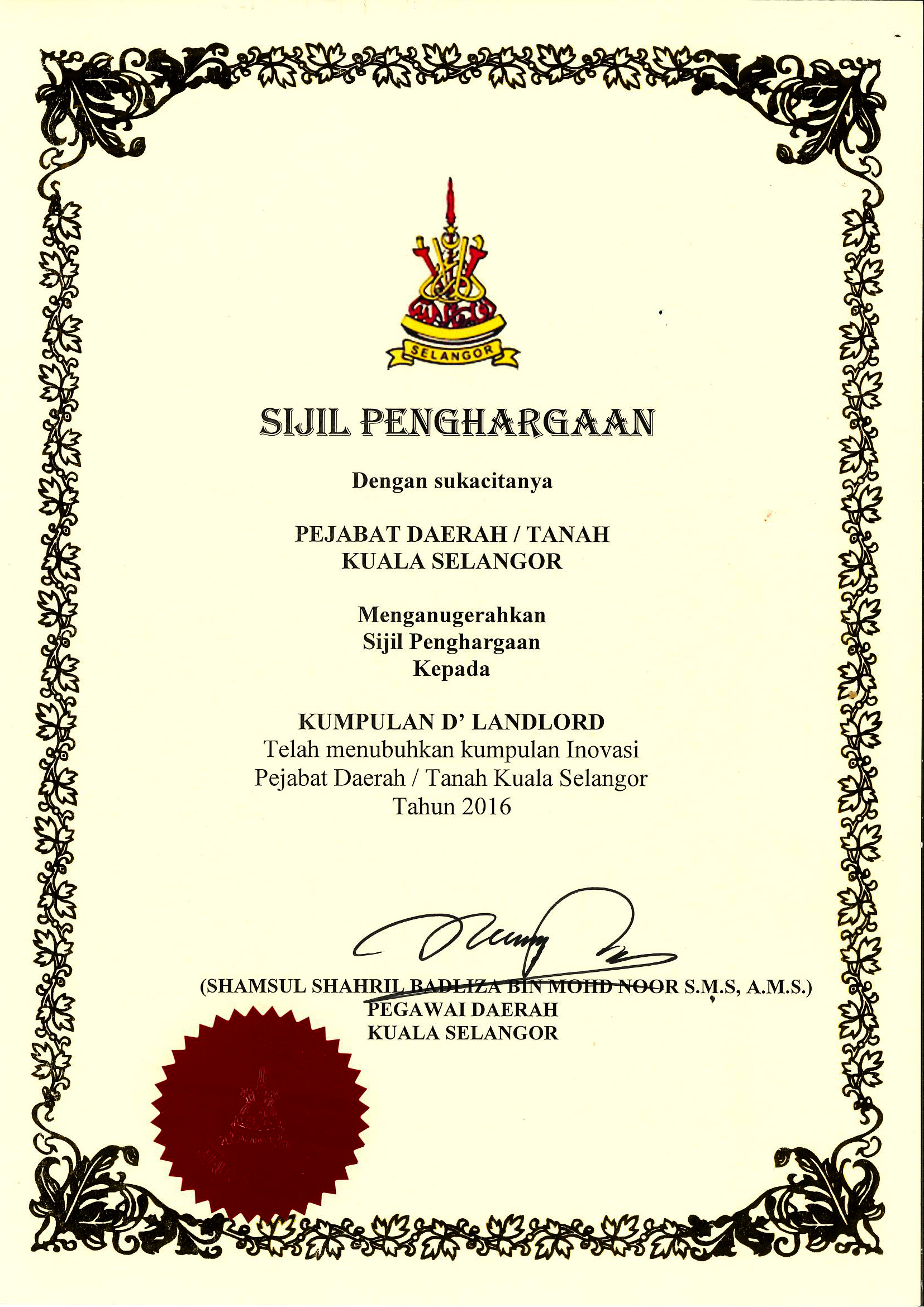 Portal Rasmi Pdt Kuala Selangor Sijil Penghargaan Inovasi